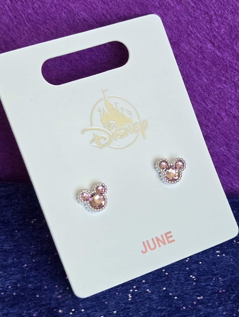 Mickey JUNE Birthstone Earrings - Silver plated with Light Pink CZ - Picture 3 of 9